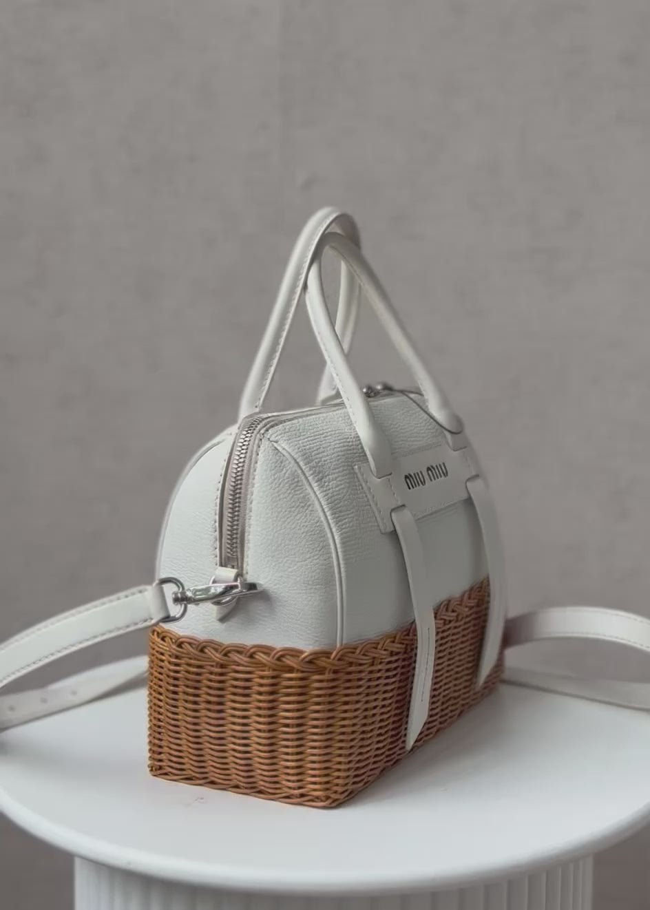 Miu Miu leather x straw 2 Way Handbag